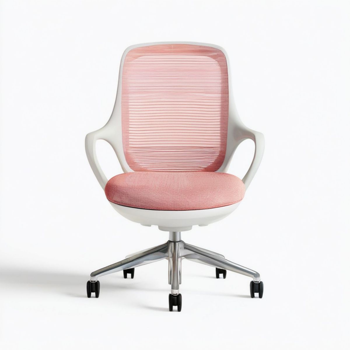 Drehbarer Bürostuhl mit Armlehnen, Rosa/Weiss/Silber/Schwarz, 64 x 64 x 91–101 cm
