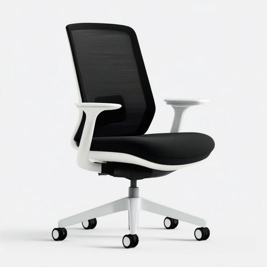 Ergonomischer Drehstuhl mit Netzrückenlehne, Armlehnen und Rollen, Schwarz/Weiss, 64 x 64 x 100–110 cm