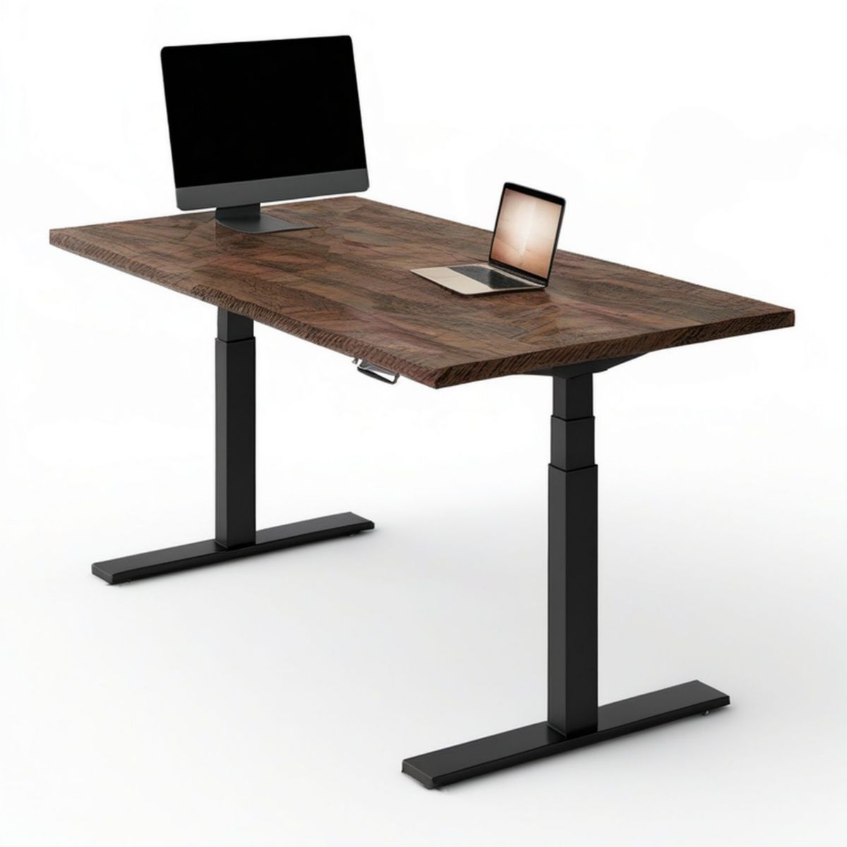 Elektrisch höhenverstellbarer Schreibtisch 160 x 80 cm, Höhe 72–120 cm, Walnussfarben/Schwarz
