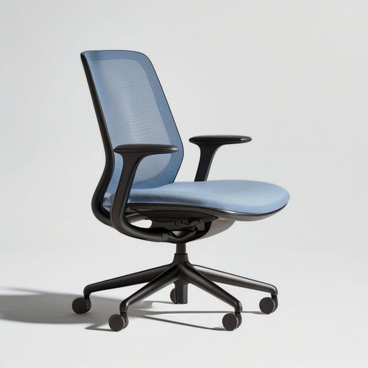 Ergonomischer Bürostuhl mit Netzrückenlehne, Armlehnen und Rollen, Hellblau/Schwarz, 64 x 64 x 112–122 cm