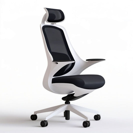 Ergonomischer Bürodrehstuhl Schwarz/Weiss mit Kopfstütze und Armlehnen, 68 x 68 x 121–131 cm