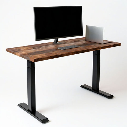 Höhenverstellbarer Schreibtisch 160 x 80 cm, 72–120 cm, Braun/Schwarz, Akazienholz und Stahl