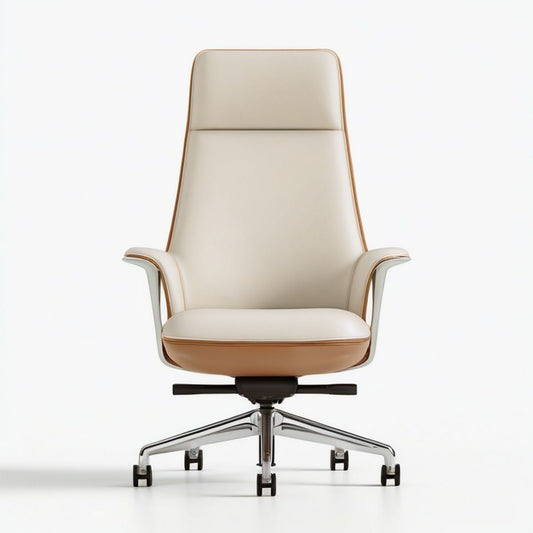 Ergonomischer Chefsessel aus Kunstleder in Creme, 65 x 65 x 116–126 cm