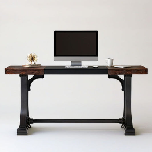 Schreibtisch 160 x 70 x 75 cm Dunkelbraun/Schwarz mit MDF-Arbeitsplatte und Stahlgestell