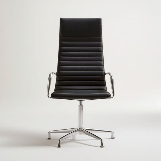 Bürodrehstuhl Schwarz/Silber mit hoher Rückenlehne, 58 x 60 x 106–116 cm