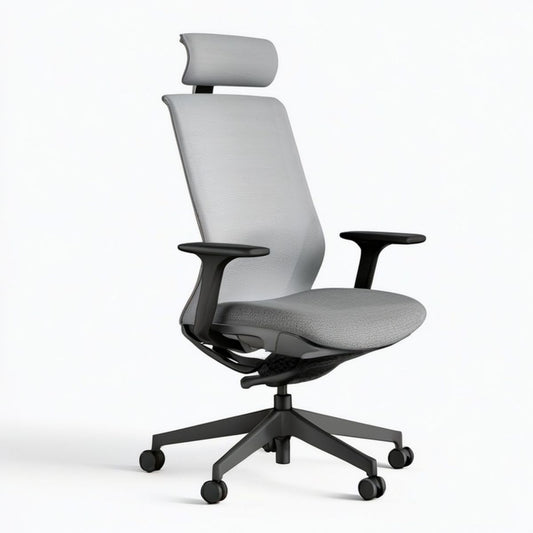 Ergonomischer Bürodrehstuhl mit Kopfstütze, Grau/Schwarz, 66 x 66 x 117–127 cm