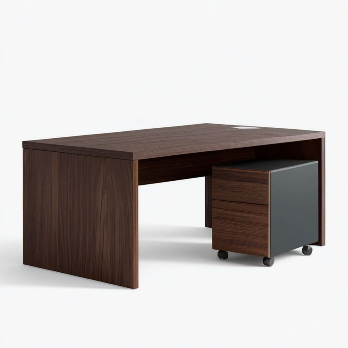 Schreibtisch mit Rollcontainer 140 x 70 x 75 cm Nussbaum/Anthrazit/Schwarz