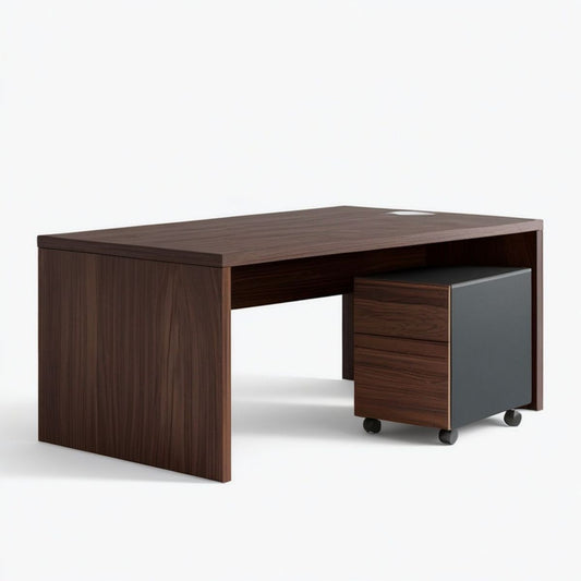 Schreibtisch mit Rollcontainer 140 x 70 x 75 cm Nussbaum/Anthrazit/Schwarz