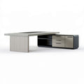 Chefschreibtisch mit Sideboard, 200 x 180 x 75 cm, Hellgrau, Greige und Schwarz