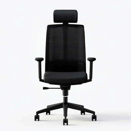 Ergonomischer Bürodrehstuhl Schwarz mit Kopfstütze, Netzrückenlehne und Armlehnen, 60 × 60 × 118–128 cm